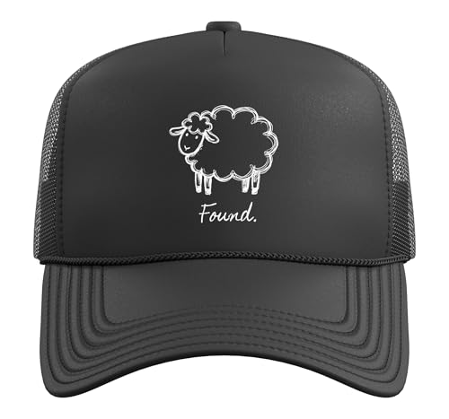 Found Minimalist Sheep Christian Psalm 23 Lamb Christian Trucker Hat with Adjustable Mesh Back - color: Black