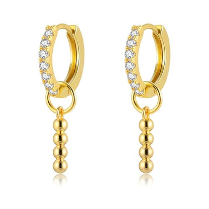 DAILY VIBES Cute Butterfly Star Cross Heart CZ Dangle Earrings for Women - color: Gold Bead Bar