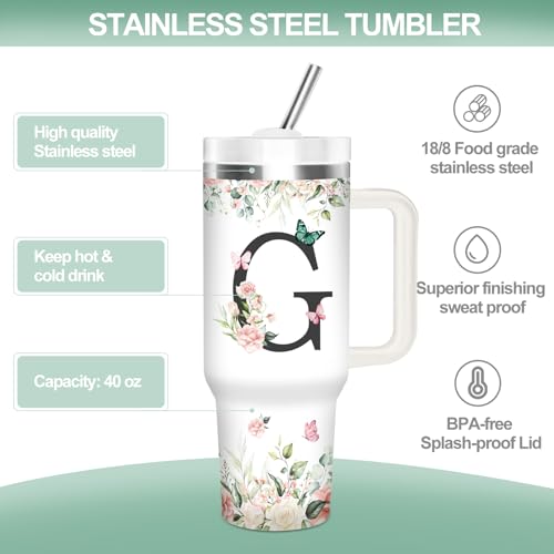 Christian Gifts for Women, Personalized Initial G Tumbler 40oz - style: Initial G cup