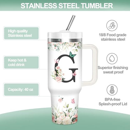 Christian Gifts for Women, Personalized Initial G Tumbler 40oz - style: Initial G cup