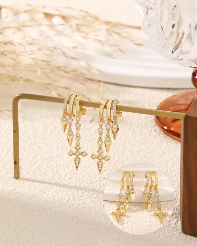 Dangle Gold Earrings for Women Trendy Triple Huggie Chain Earrings - color: Gold 3