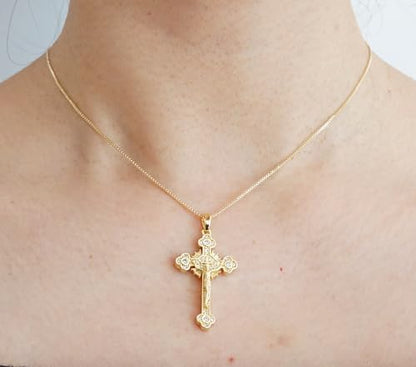 Gold Cross Necklace for Women, 14K Gold Plated - style: Jesus on the cross