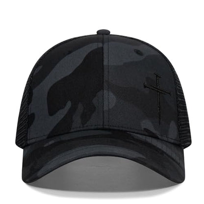 Christian Hats for Men Women,Jesus 3 Nail Cross Hat Christian Religious Gifts for Birthday/Christmas - color: 494.camo-4