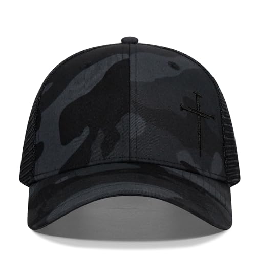 Christian Hats for Men Women,Jesus 3 Nail Cross Hat Christian Religious Gifts for Birthday/Christmas - color: 494.camo-4