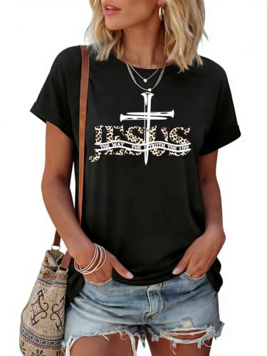 Christian Shirts for Women Religious Tshirts Faith Jesus Graphic Tee Tops - color: Black-cj, size: X-Large