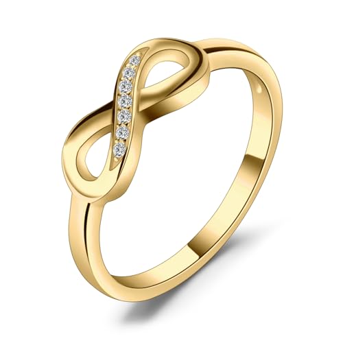 JewelryPalace 14k White Yellow Rose Gold Plated 925 Sterling Silver Rings for Women, Cubic Zirconia Promise Rings for Her, Stackable Wedding Bands Rings for Women Infinity Forever Love Knot Ring - color: 5-Yellow Gold Plated Brass-Infinity Ring