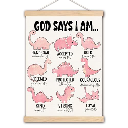 DNEULYR Pink Dinosaur Christian Wall Art Poster 12x16 Inches - color: God 3