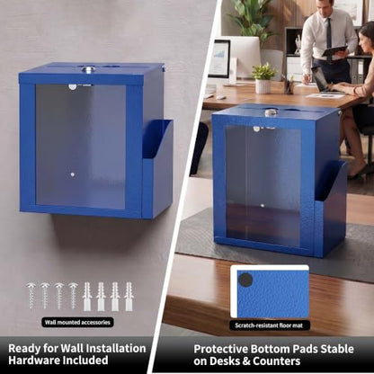 Suggestion Box with Slot and Lock, Display Panel & Carry Handle - color: Blue