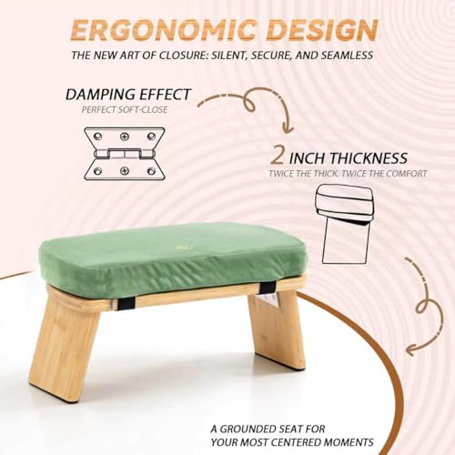 Bamboo Meditation Bench, Foldable Prayer Stool (Green-Bag) - color: Green-bag