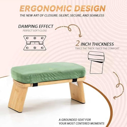 Bamboo Meditation Bench, Foldable Prayer Stool (Green-Bag) - color: Green-bag