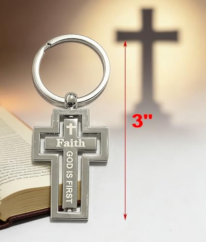 Rotating Cross Keychain, Double-Sided Engraved Christian Keyring Inspirational Key Chain Gift for Women Men