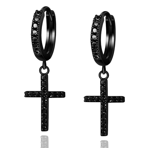 Me&Hz Cross Dangle Earrings for Women Men Cross Huggie Hoop Earrings - color: Black