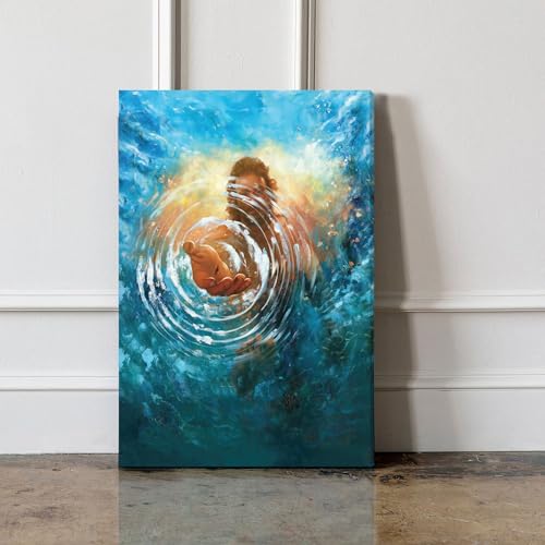 Framed Jesus Christ Canvas Wall Art The Hand of God Jesus Reaching Into Water Christian Painting Prints Biblical Wall Decor Religious Room Decor for Church Prayer Room Schools Hospitals 16" x 24" - color: Jesus 2, size: 24"L x 16"W
