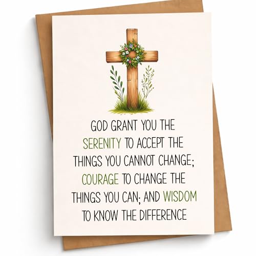 God Grant You the Serenity Bible Verse Encouragement Greeting Card Blank Inside Meaningful Motivational Message for Christian Lover Church Member Friend Coworker Family Member - color: God Grant You The