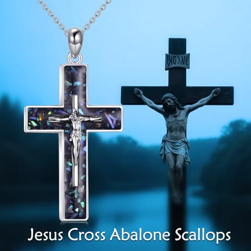 YFN Cross Necklace Sterling Silver Religious Cross Pendant Jewelry Christian Gifts for Women Men - style: A. Crucifix Abalone Shell