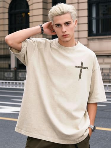 Christian Shirt for Men Jesus Loves You Shirt Oversized Acid Wash Tops - color: Apricot-b, size: Medium