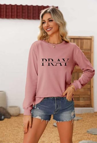 Pray for it on it Over It Through It Sweatshirt Christian Pullover - color: Rose Gold, size: Medium