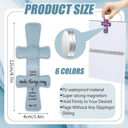 Resurhang 6 Pcs Magnetic Christian Cross Leather Bookmarks, Elegant Bible Verse Page Markers, Practical Reading Accessories Ideal Gift for Teachers Book Lovers and Religious Believers