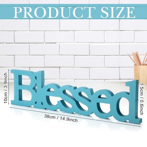 Blulu Blessed Letter Table Sign Wooden Blessed Standing Sign,Sky Blue - color: Sky Blue