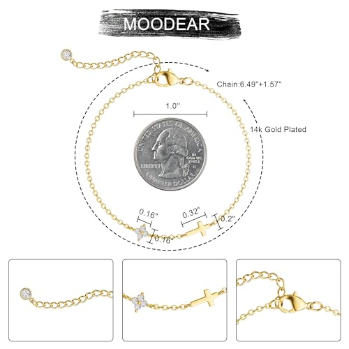 Moodear Cross Bracelet for Women, Dainty Sterling Silver/Gold Plated Gift - color: Gold CZ Flower Cross Bracelet