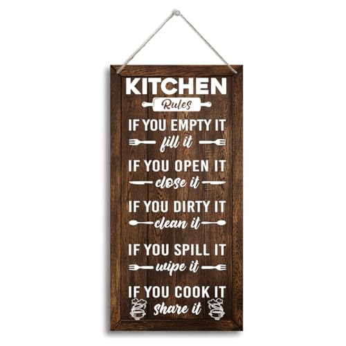 Farmhouse Kitchen Rules Sign, Rustic Wooden Plaque, 12x6inch (J10) - color: color20