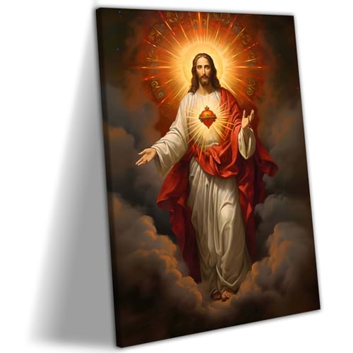 RJETZMU Sacred Heart of Jesus Canvas Wall Art, Gallery Wrapped Print, 24x36 - color: Jesus Red Heart, size: 36"L x 24"W