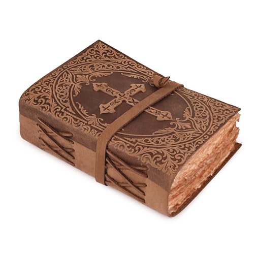 LEATHER VILLAGE Prayer Journal Cross Embossed, Natural Tan 7x5. - color: Vintage Brown, size: 7 inches X 5 inches