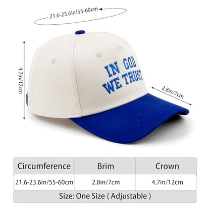 Embroidered Christian Two-Tone Baseball Cap for Men & Women, Adjustable Dad Hat Christmas Easter Gift - color: In God We Trust, Navy Blue/Beige