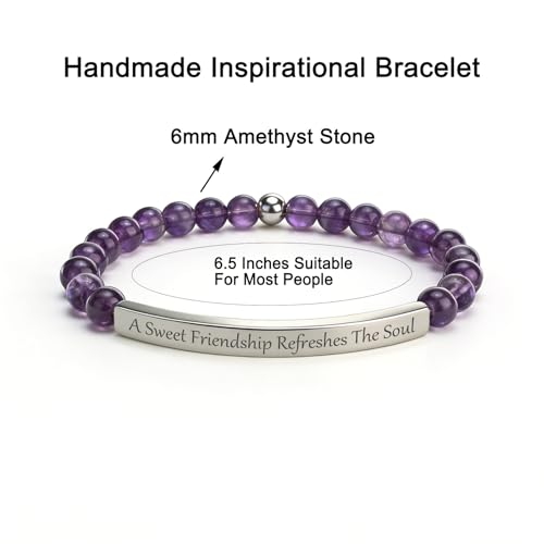 Amethyst Christian Bracelet for Women, 18K Gold Plated Bible Verse Jewelry, Inspirational Religious Faith Gift, Scripture Jewelry for Encouragement & Strength - color: A sweet friendship refreshes the soul-Amethyst Silver