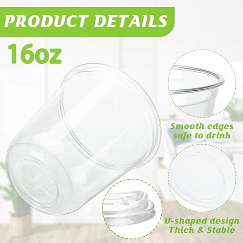 16oz Disposable Stemless Glasses With Strawless Sip Lids,PET Disposable Drinking Cups,Clear Plastic Wine Glasses for Parties Birthday,Wedding,Meeting,Christmas Party Supplies (50, Transparent)