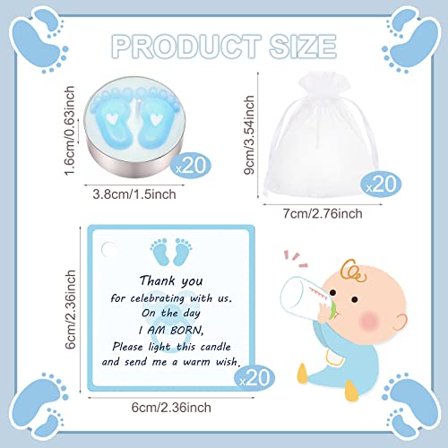 Treela 20 Sets Baby Shower Favor Blue Tea Light Candles Organza Bag Cards - color: Blue