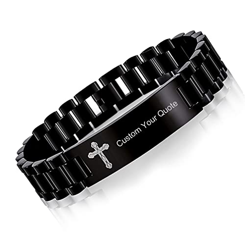 Religious Quote Faith Christian Bible Verse Bracelet, Stainless Steel Jesus Cross Encouragement Bracelet, Inspirational Wristband for Men - style: Custom Your Quote