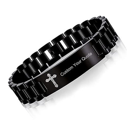 Religious Quote Faith Christian Bible Verse Bracelet, Stainless Steel Jesus Cross Encouragement Bracelet, Inspirational Wristband for Men - style: Custom Your Quote