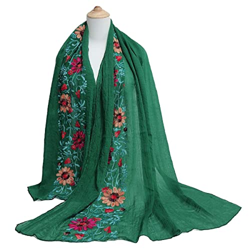 GERINLY Fashion Scarves for Women Lightweight Lace Printed Scarf Shawl Wrap - color: N-green