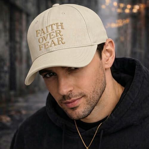 Faith Over Fear Hat for Men Women Embroidered Adjustable Cotton Christian Jesus Religious Faith Baseball Cap - color: Apricot
