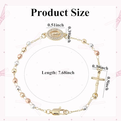 Ladies' Religious Gift Rose Bracelet, Cross Set Bead Bracelet