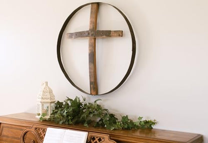 AmishToyBox.com Rustic Barrel Ring With Cross Decorative Wall Art, Reclaimed Whiskey Barrel Art