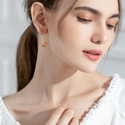 Yue Yuan Animal Plant Earrings for Women 925 Sterling Silver Butterfly/Cat/Jellyfish/Shell/Maple Leaf/Cardinal/Celtic Drop Earrings Silver Dangle Jewelry Birthday Anniversary Christmas Gift for Mother Wife - style: Maple Leaf