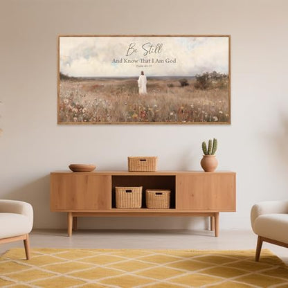 Aurlan Be Still And Know Psalm 46:10 Framed Canvas Wall Art 40x20 Inch - color: Psalm 46:10 Be Still And Know That I Am God, size: 40"L x 20"W