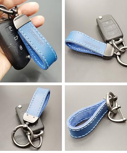 Double-Sided Cowhide Keychain for Car Keys, Vegetable-Tanned - color: Blue