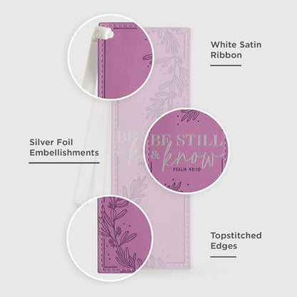 Christian Art Gifts Faux Leather Bookmark for Women: Be Still and Know - color: Purple - Be Still