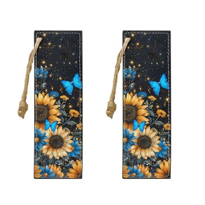 Butterfly Sunflower Bookmark Set of 2 for Bibles Personalized Bookmark for Book Lovers Bookmarks for Reading Lovers Increase Reading Interest - color: Blue Butterfly and Sunflower