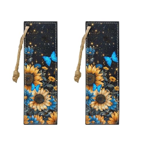 Butterfly Sunflower Bookmark Set of 2 for Bibles Personalized Bookmark for Book Lovers Bookmarks for Reading Lovers Increase Reading Interest - color: Blue Butterfly and Sunflower