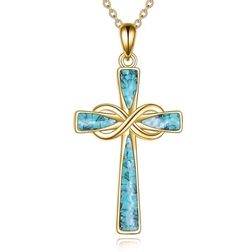 Infinity Cross Necklace S925 Sterling Silver Turquoise/Wooden/Opal/Abalone Cross Pendant Necklaces Christian Jewelry Gifts For Women - style: 18k Gold Plated Turquoise Cross