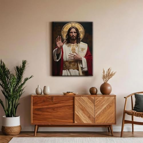 Jesus Blessing Canvas Wall Art, Gallery Wrapped Christian Print, 12x16 - color: Majestic Jesus, size: 16"L x 12"W