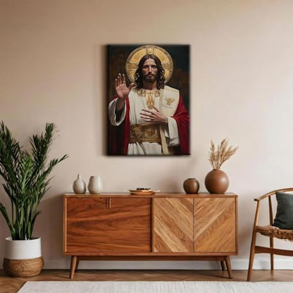 Jesus Blessing Canvas Wall Art, Gallery Wrapped Christian Print, 12x16 - color: Majestic Jesus, size: 16"L x 12"W