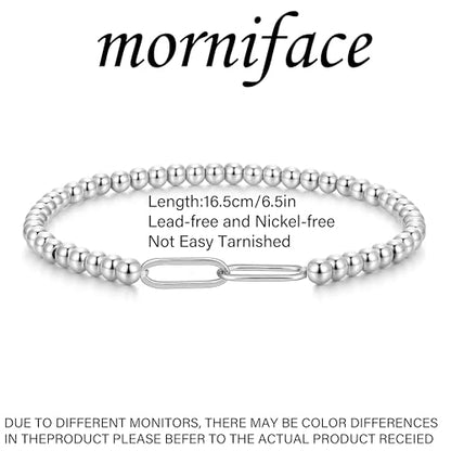 morniface Beaded Bracelet for Women, Handmade Stretch Bracelet with Charms, Dainty Stackable and Trendy Jewelry Gift - style: Silver Beaded-double loop