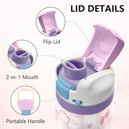 Bow 32oz Insulated Water Bottle, Women Gift, Handle and 2-in-1 Lid, 1PCS - color: Bow-Pink