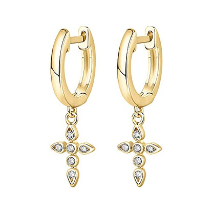 PAVOI 14K Gold Plated 925 Sterling Silver Posts Cross Earrings for Women | Small Religious Faith Cubic Zirconia Cross Studs Huggies Earrings - style: Dangle