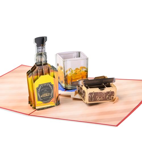 3D Pop Up Interesting Cards for men -Whiskey and Cigars Greeting Card - color: A-Whiskey and Cigars